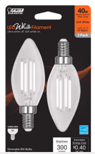 40W B10 E12 CANDELABRA LED 2PK